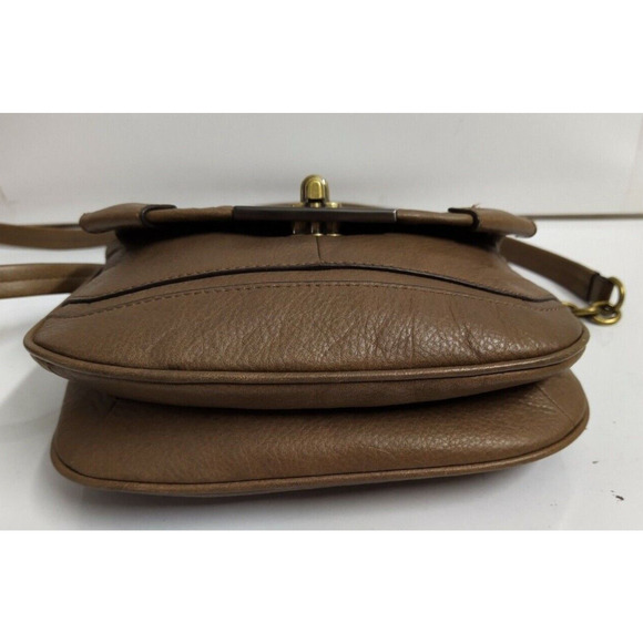 B. Makowsky Brown Pebbled Leather Turnlock Flap Closure Crossbody Bag - Picture 8 of 12